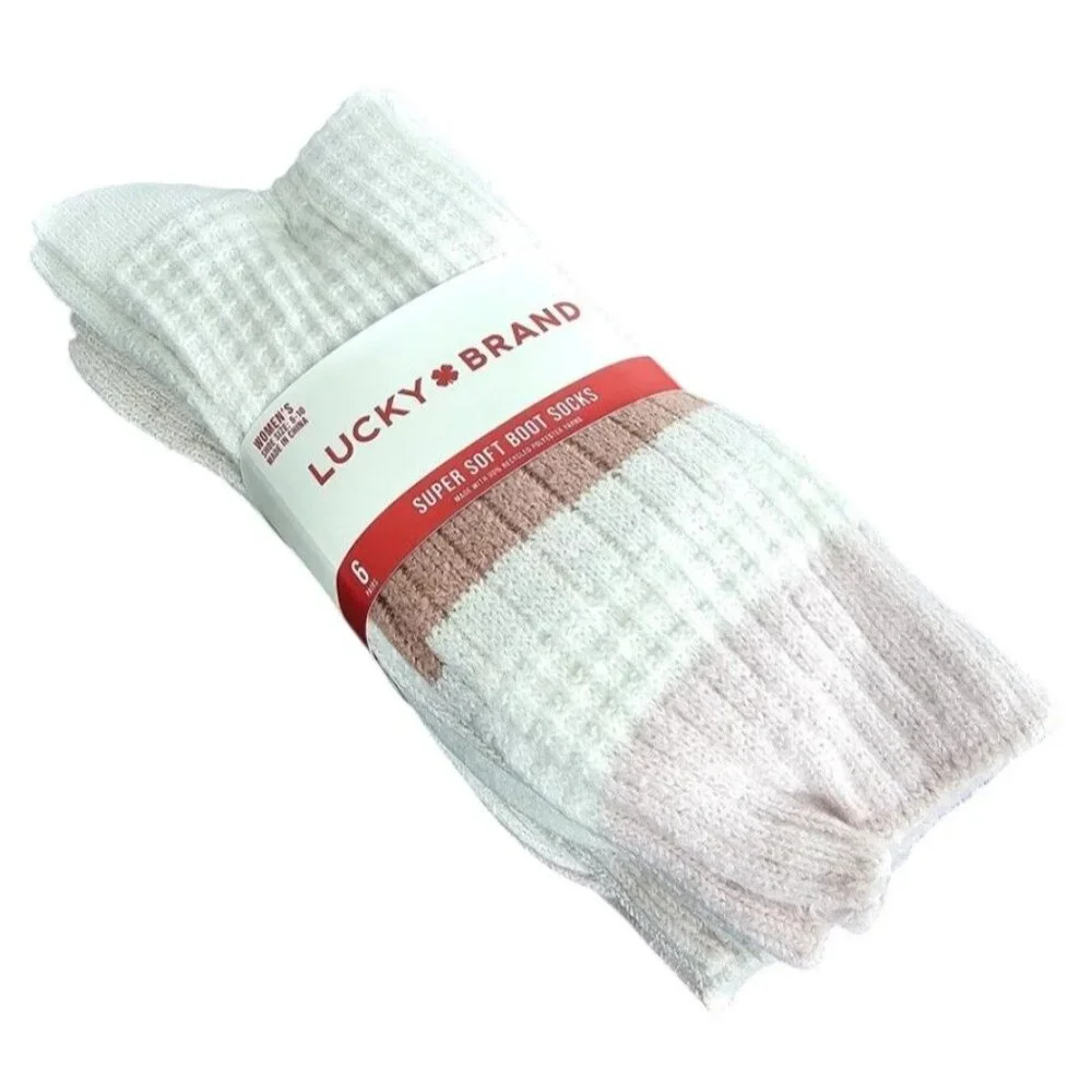 Lucky Brand 5-10 Women Super Soft Yarn Cozy Boot Socks 6-Pair Shoe Socks Pink